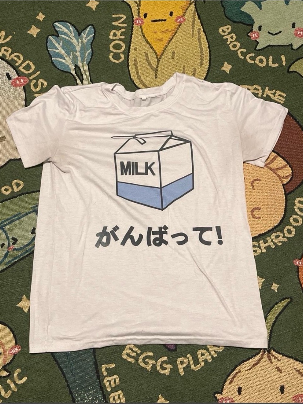 White 'Milk' Cartoon Tee with Japanese Text